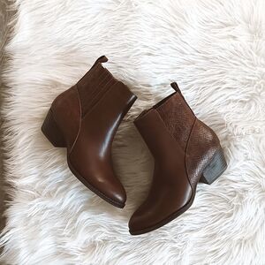 CL By Laundry Brown Leather Ankle Boots With Snakeskin Detail